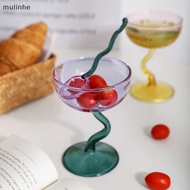 MU  Ice Cream Cup Dessert Glass Mug S-shaped Cup Borosilicate Glass Milkshake Cup Colored Bowl Ins Style Restaurant Party Photo Prop n