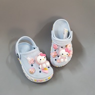 (Tặng 10 Sticker)Dép Sục Crocs Baya Màu Xanh Viền Hoa+Mix Sticker Cho Bé Gái. Hàng Cao Cấp. Nhựa Khô