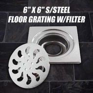 (AO) 6" X 6" S/STEEL FLOOR GRATING W/FILTER 地漏