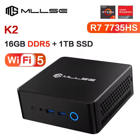 MLLSE K2 Mini PC AMD Ryzen 7 7735HS 8C/16T DDR5 16G RAM 1TB ROM SSD Window 11 Pro BT5.2 WiFi6 RZ608 
