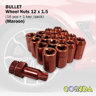 Wheel Nuts / Racing Nuts M12 x 1.5mm (16pcs + 1 key) CHROME / MAROON