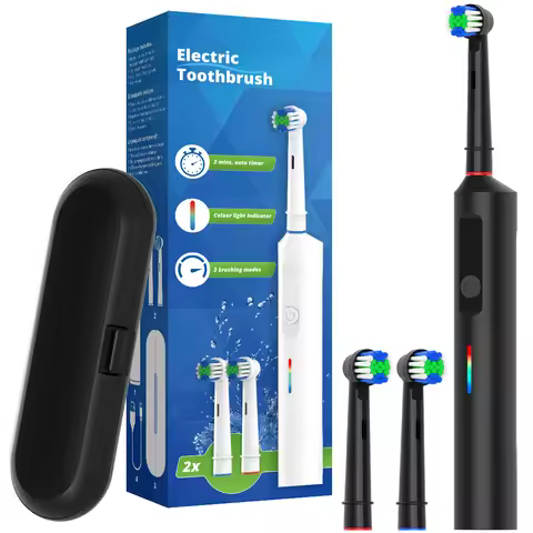 Rechargeable Rotating Electric Toothbrush for Adults with 3 Modes, 2 Min Timer & Travel Case, Compat