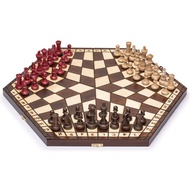 Wooden Three-Player Chess Game Set - 21 Inches - with Foldable Board, Handcrafted Playing Pieces, an