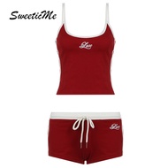 SweeticMe Women's New Fashion Causal Sport Letters Print Low Waist Shorts Set