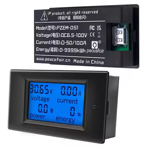 Upgrade USB PZEM-051 50A Digital Wattmeter Voltmeter Ammeter DC 6.5-100V 4in1 LCD Voltage Current Po