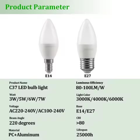 5-12PCS C37 LED Candle Light Bulb E14 220V 3W 5W 6W 7W Energy saving Lamp Velas Bombilla Decorativa 