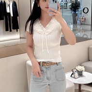 DV74 Maje Spring 2025 Collection Soft White V-neck Bow Detail Knitwear - Women's Wear
