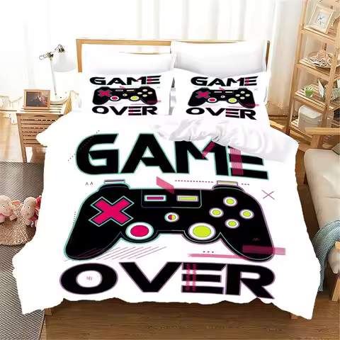 Play Games Beddings Sets White 3d Print Quee Duvet Cover Video Games for Boy Double Bed Set Comforte