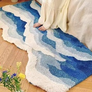 Wave Shape Furry Bedroom Rug, Fluffy Area Rug,Ocean Bathroom Rugs, Children'S Room, Bathroom Mats,Ba