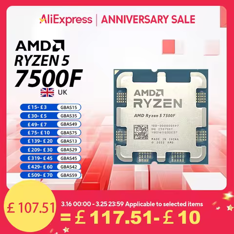 AMD Ryzen 5 7500F CPU AMD R5 7500F Processor Up to 5GHz 6-Core 12-Thread Socket AM5 Desktop Gaming C