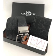 [ORIGINAL 100%] Coach Men Gift Box Belt And Wallet Set Embossed Black