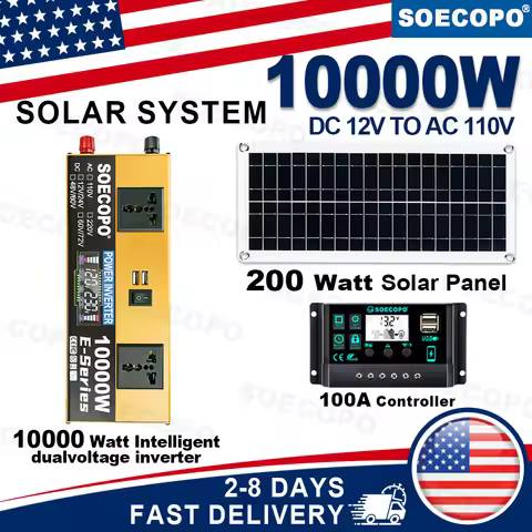 SOECOPO 10000W Peak 1100W Rated Solar Power System Kit 200W Solar Panel 100A Charge Controller DC 12