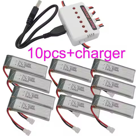 Charger + 10pcs 3.7V 500mAh 1.85Wh 25C Polymer Lipo Li Lithium Battery 721855 For H07 U815A U818A RC