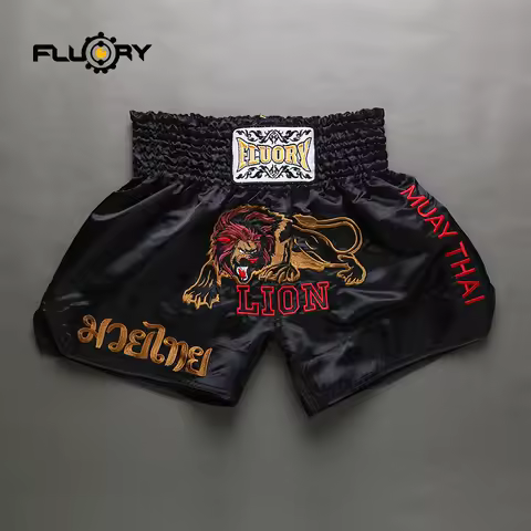 Fluory Fairtex Shorts Embroidery lion muay thai shorts Boxing Shorts Adult Fight Games Trunks
