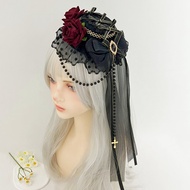 Gothic Lolita Black Hat Rose Flower Barrettes Lolita Headdress Lolita Hair Accessories