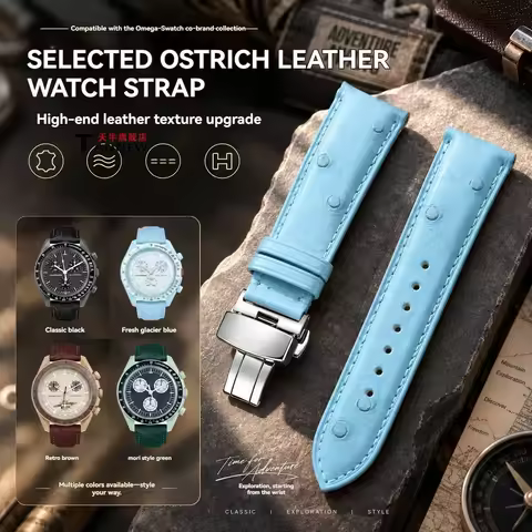 20mm Genuine Ostrich Leather Replacement Watch Strap for Omega Swatch MoonSwatch Mercury Saturn Venu