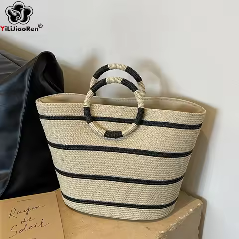 Fashion Handmade Woven Straw Handbag Summer Shoulder Bag Large Beach Bag Women Luxury Handbags Women