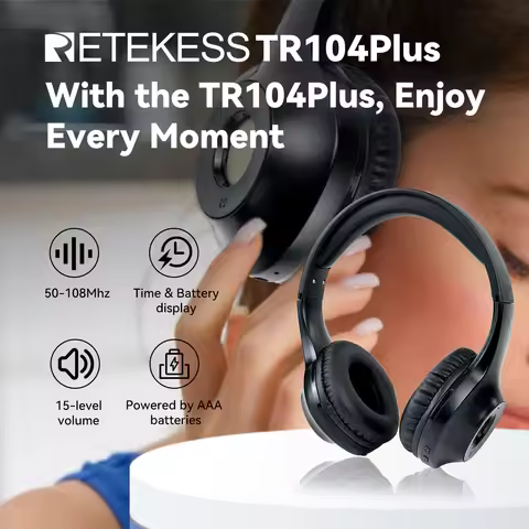 Retekess TR104Plus FM Headset Radio Headphone Receiver for Meeting Training Church Translation Confe