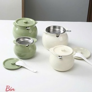 Ceramic grease jar with capacity of 750ml and 1400ml cs with a 304 stainless steel strainer baju kur