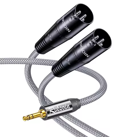 RIKOSIN 3.5 mm TRS to Dual XLR Male Pro Stereo Breakout Cable, 1/8" TRS Stereo to 2 XLR Male Y Split