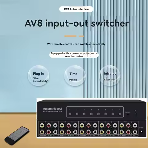 BTLIFE-8 In 2 Out AV SWITCH 8X2 PORT RCA Video Audio Selector With Remote Controller Manual Sharing 