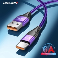 USLION 6A สาย USB C Type C สำหรับ Samsung S20 Qucik Charge 66W Fast Charging Wire ศัพท์มือถือ USBC Type-C สำหรับ Xiaomi
