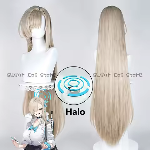 Game Blue Archive Ichinose Asuna Cosplay Wig 100cm Long Straight Synthetic Hair Halo Headwear Hallow