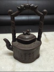 文字紋雙龍耳紫砂壺高20.5cm款（時大彬製）