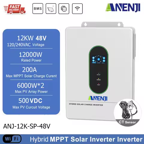 12KW 48V Split Phase Hybrid Solar Inverter 6.5KW 3.6KW Pure Sine Wave 120V/240V MPPT Inverter 200A 1