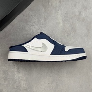 Nike Air Jordan 1 Mule AJ1 Golf versatile trend rubber sole loafers white blue