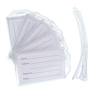 5 Pack - Premium Rigid Airline Luggage Tag Holders with 6" Worm Loops - Heavy Duty Hard Plastic -Sui