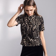 【MEDUSA】台灣製 絲絨印花半高領短袖上衣(M-XL) | 上班上衣