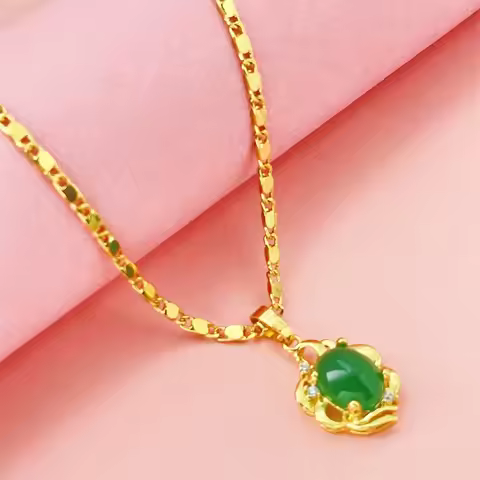 Luxury 24K 9999 Pure Gold real gold Women's jade pendant necklace