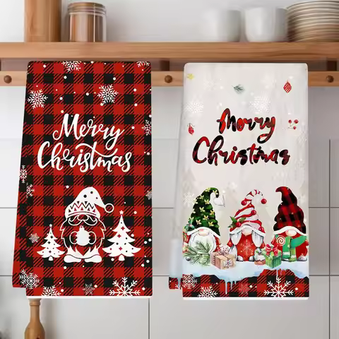 2pcs Christmas Kitchen Towels Merry Christmas Party Decoration 2025 Xmas Gnome Home Kitchen Dish Clo