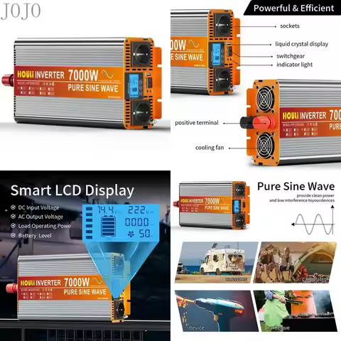HOULI 3000W 4000W 5000W 6000W 7000W Pure Sine Wave Inverter 12V 24V DC to 220V AC for Truck RV Solar