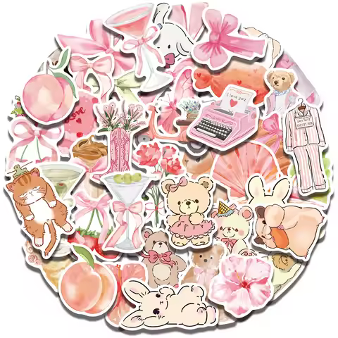 50PCS Coquette Stickers Pink Aesthetic Stickers Pack Cute Bow Tie Stickers for Girls Pink Party Supp