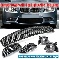 Front Lower Bumper Grille Fog Light Grill + Fog Lamp Kit For BMW 3-Series E90 E92 E93 2009-2011auto 
