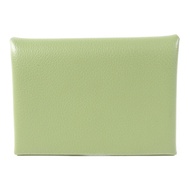 HERMES Evercolor皮革Calvi Duo銀扣卡片套Vert Criquet