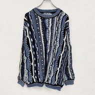 90年代Lavane Coogi風格棉質針織衫，3D立體針織，復古款，全印花，顏色，XL碼