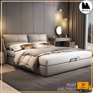 [SG SELLER ]️ Leather And Solid Wood Bed Frame Storage Solid Wooden Bed Frame Bed Frame With Mattress Queen and King Size Bed Frame