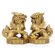 ทองแดง Bagua Kylin สำนักงานบ้านตกแต่ง Fengshui โชคลาภคิริน Qilin รูปปั้นมั่งคั่งมั่งคั่ง