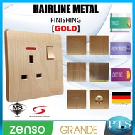 Zenso Grande Gold Switches & Sockets - 13A 15A 20A 1g 2g 3g 4g Bell Press TEL ASTRO Network Suis