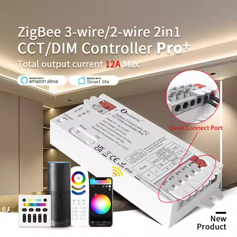 GLEDOPTO ZigBee 3.0 Pro Plus WWCW 2 in 1 CCT Dimmer LED Strip Light Controller 12A Max H/ue Alexa Tu