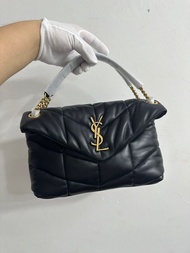 YSL 菱格紋黑金雲朵包 Mini 黑色 手袋