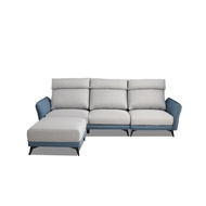 [特價]ASSARI-丹尼爾舒適機能L型涼感布沙發(四人座+腳椅)珍珠灰