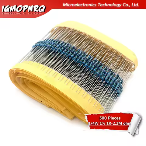 500pcs 1R~2.2M 1% Metal film resistor 1/4W series 10K 22K 47K 100K 100 220 1K5 2K2 100R 220R 1K 1.5K