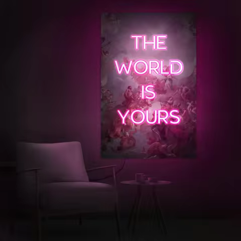 The world is yours neon sign, UV Print Neon Sign Art print, Renaissance Neon Sign, Neon sign pop art