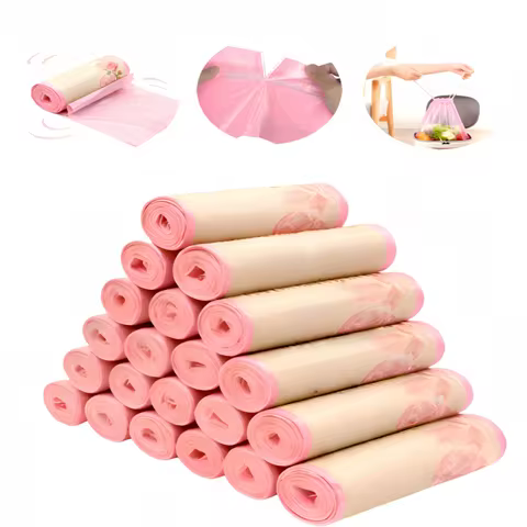 30 Counts-1Roll 4 Gallon Pink 17.72x17.72In Kitchen Trash Bags with Handles for Bathroom, Home and O