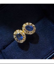 18k金天然斯里蘭卡藍寶石耳環