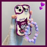 Suitable for IPhone 11 12 Pro Max X XR XS Max SE 7 Plus 8 Plus IPhone 13 Pro Max IPhone 14 15 Pro Max Purple Brim Phone Case Kuromi Cute Design with Accessories Bracelet